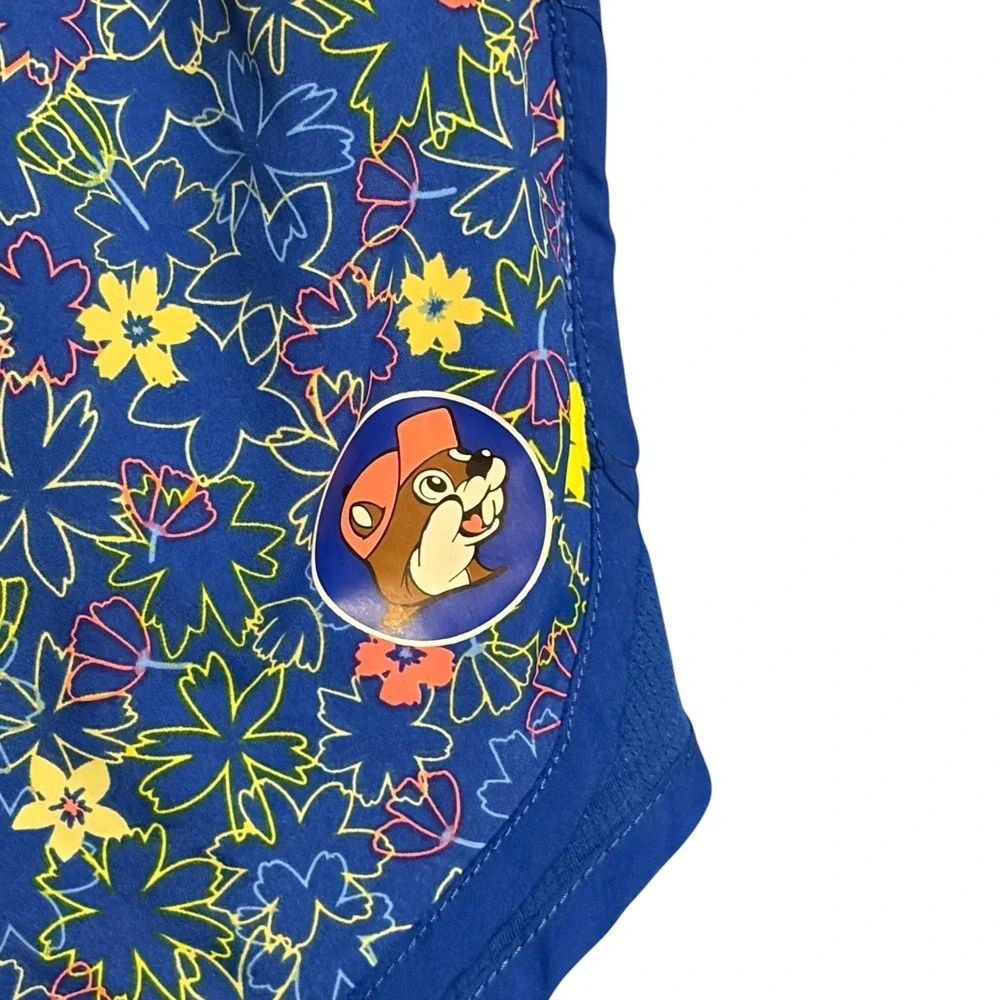 Bucky's Floral Running Shorts Blue Neon Flower Print Women's Athletic Shorts